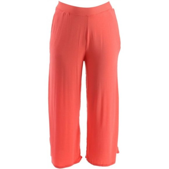 Cuddl Duds Pants - Women's Petite Softwear w/ Stretch Wide Leg Pants - Coral Glow